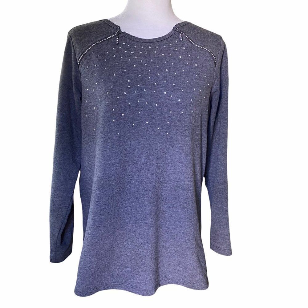 Quaker Factory  Embellished Gray Sweater SZ S